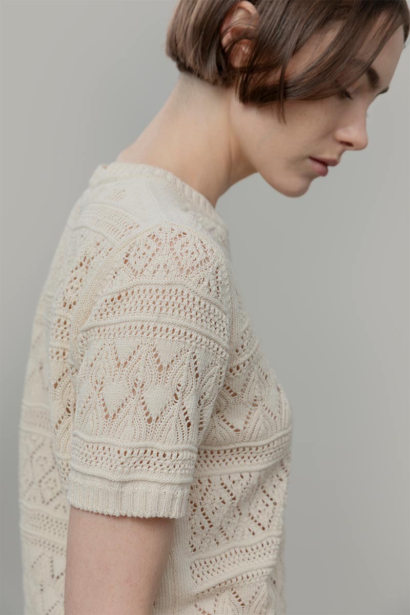 T-shirt in Maglia Traforata Cotone Donna Neda  - Rifò Lab Moda circolare made in Italy