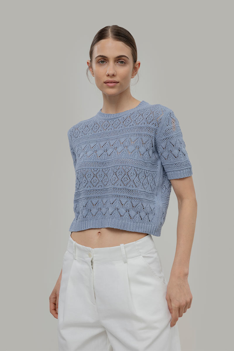 T-shirt in Maglia Traforata Cotone Donna Neda  - Rifò Lab Moda circolare made in Italy