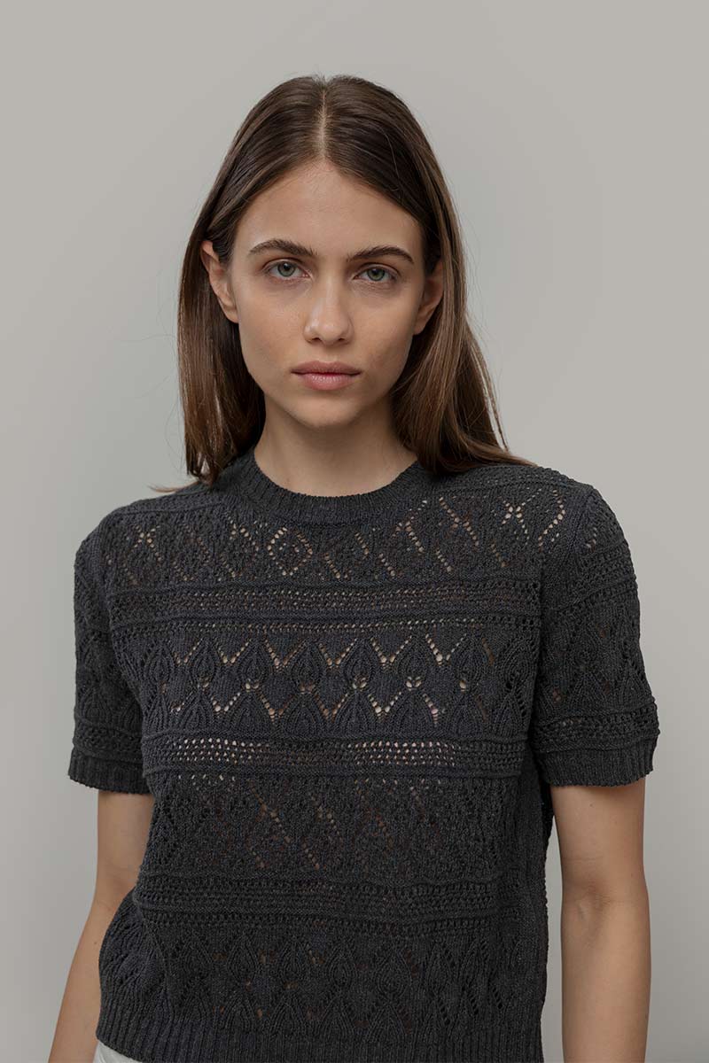 T-shirt in Maglia Traforata Cotone Donna Neda  - Rifò Lab Moda circolare made in Italy