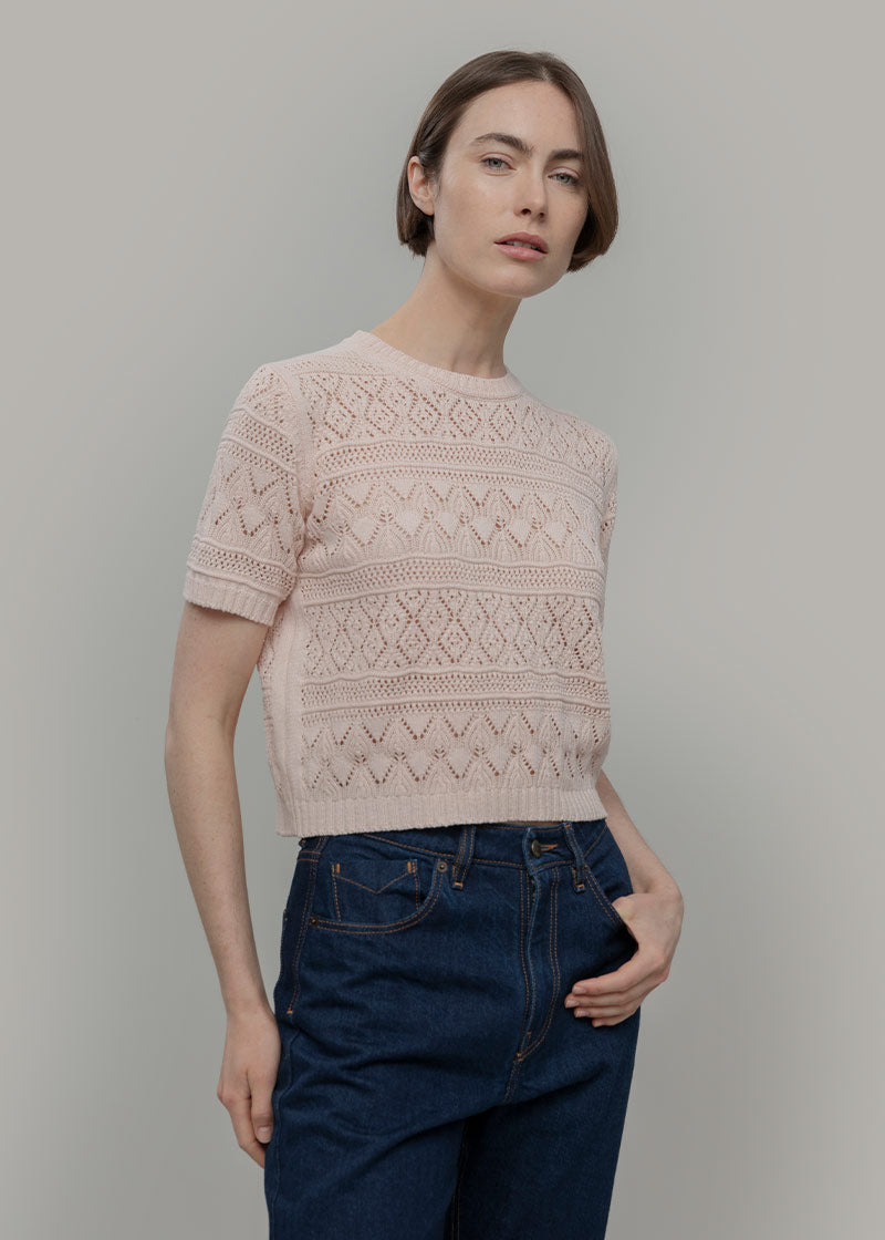 T-shirt in Maglia Traforata Cotone Donna Neda  - Rifò Lab Moda circolare made in Italy