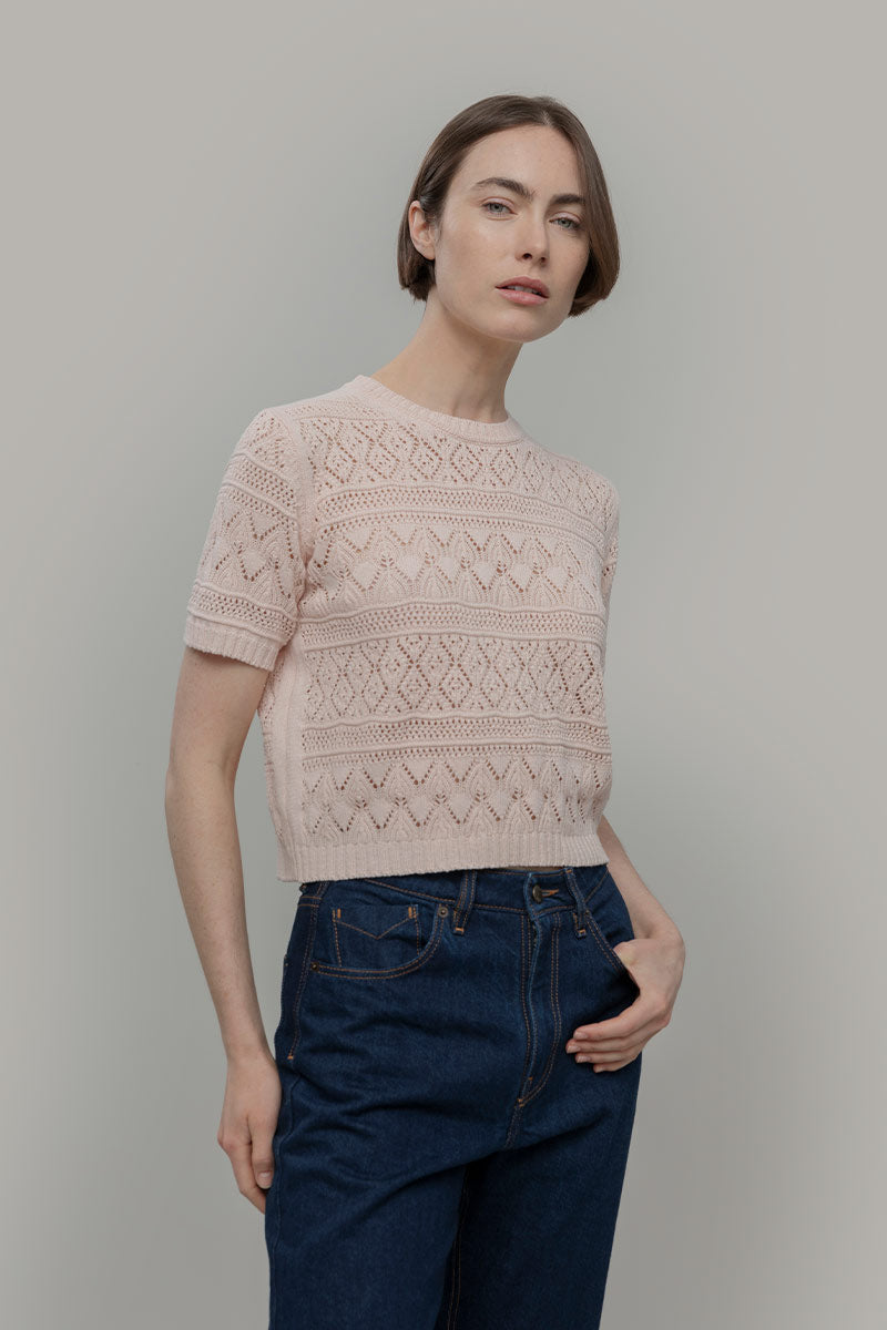 T-shirt in Maglia Traforata Cotone Donna Neda  - Rifò Lab Moda circolare made in Italy