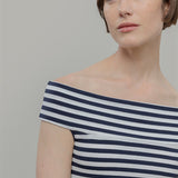 Top Spalle Scoperte Donna Viscosa a Righe con Scollo alla Bardot Rosalia - Rifò Lab Moda circolare made in Italy